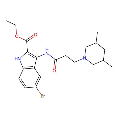 ethyl 5-bromo-3-(3-(3,5-dimethylpiperidin-1-yl)propanamido)-1H-indole-2-carboxylate structure