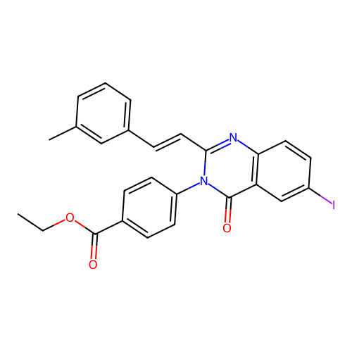 (E)-ethyl 4-(6-iodo-2-(3-methylstyryl)-4-oxoquinazolin-3(4H)-yl)benzoate structure