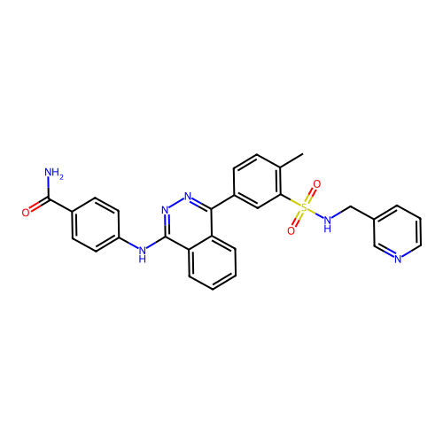 4-[[4-[4-methyl-3-(pyridin-3-ylmethylsulfamoyl)phenyl]phthalazin-1-yl]amino]benzamide structure