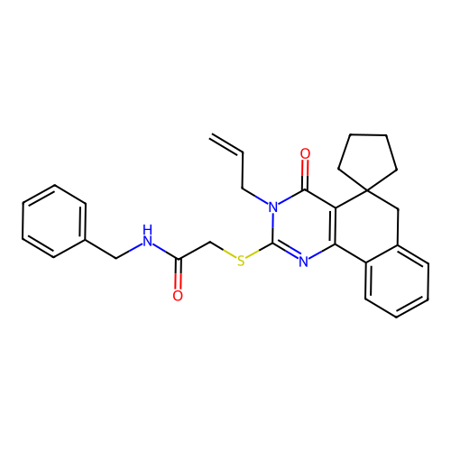 2-((3-allyl-4-oxo-4,6-dihydro-3H-spiro[benzo[h]quinazoline-5,1'-cyclopentan]-2-yl)thio)-N-benzylacetamide structure