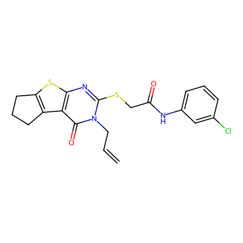 2-((3-allyl-4-oxo-4,5,6,7-tetrahydro-3H-cyclopenta[4,5]thieno[2,3-d]pyrimidin-2-yl)thio)-N-(3-chlorophenyl)acetamide structure
