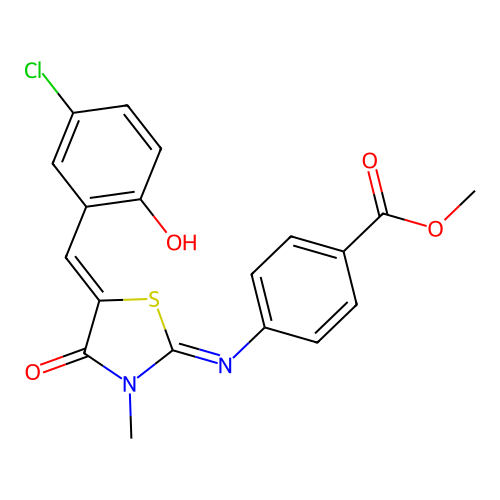 methyl 4-((E)-((Z)-5-(5-chloro-2-hydroxybenzylidene)-3-methyl-4-oxothiazolidin-2-ylidene)amino)benzoate structure
