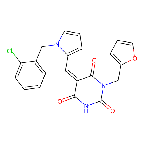 (5Z)-5-[[1-[(2-chlorophenyl)methyl]pyrrol-2-yl]methylidene]-1-(furan-2-ylmethyl)-1,3-diazinane-2,4,6-trione structure