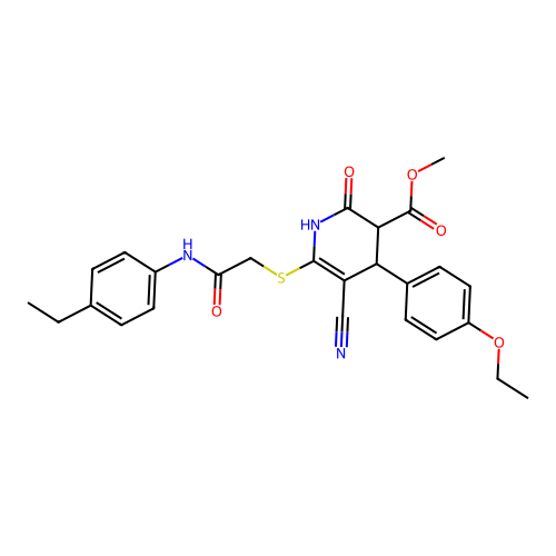 methyl 5-cyano-4-(4-ethoxyphenyl)-6-((2-((4-ethylphenyl)amino)-2-oxoethyl)thio)-2-oxo-1,2,3,4-tetrahydropyridine-3-carboxylate structure