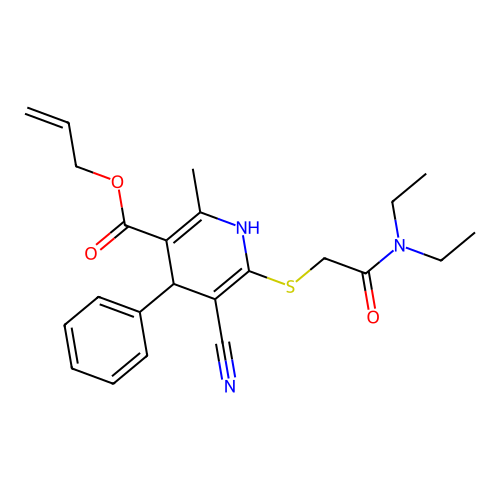 allyl 5-cyano-6-((2-(diethylamino)-2-oxoethyl)thio)-2-methyl-4-phenyl-1,4-dihydropyridine-3-carboxylate structure