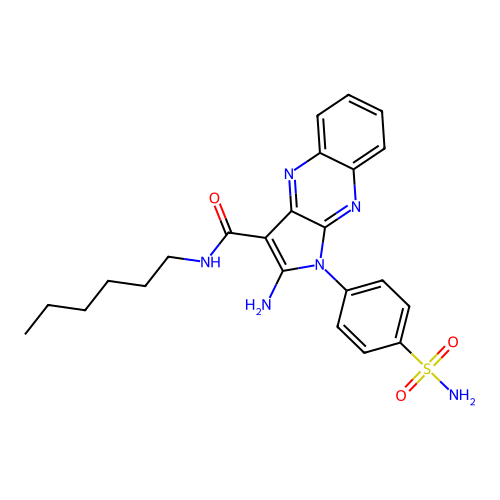 2-amino-N-hexyl-1-(4-sulfamoylphenyl)-1H-pyrrolo[2,3-b]quinoxaline-3-carboxamide structure