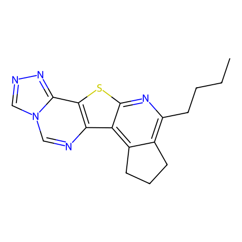 10-butyl-8,9-dihydro-7H-cyclopenta[4',5']pyrido[3',2':4,5]thieno[2,3-e][1,2,4]triazolo[4,3-c]pyrimidine structure