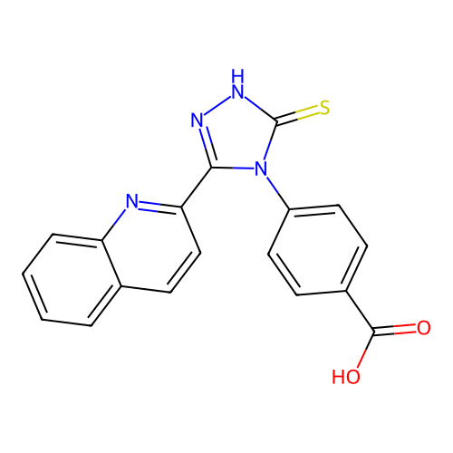 4-[3-(quinolin-2-yl)-5-sulfanyl-4H-1,2,4-triazol-4-yl]benzoic acid structure