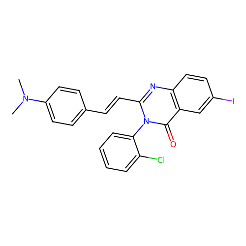 (E)-3-(2-chlorophenyl)-2-(4-(dimethylamino)styryl)-6-iodoquinazolin-4(3H)-one structure