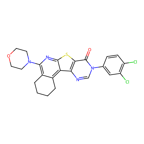 9-(3,4-dichlorophenyl)-5-morpholino-1,2,3,4-tetrahydropyrimido[4',5':4,5]thieno[2,3-c]isoquinolin-8(9H)-one structure