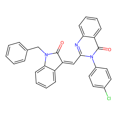 (Z)-2-((1-benzyl-2-oxoindolin-3-ylidene)methyl)-3-(4-chlorophenyl)quinazolin-4(3H)-one structure