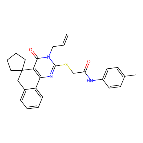 2-((3-allyl-4-oxo-4,6-dihydro-3H-spiro[benzo[h]quinazoline-5,1'-cyclopentan]-2-yl)thio)-N-(p-tolyl)acetamide structure