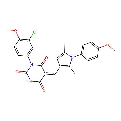 (5Z)-1-(3-chloro-4-methoxyphenyl)-5-[[1-(4-methoxyphenyl)-2,5-dimethylpyrrol-3-yl]methylidene]-1,3-diazinane-2,4,6-trione structure