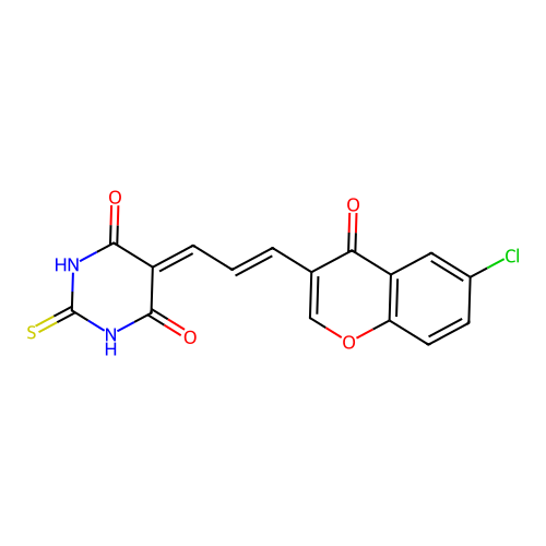 (E)-5-(3-(6-chloro-4-oxo-4H-chromen-3-yl)allylidene)-2-thioxodihydropyrimidine-4,6(1H,5H)-dione structure