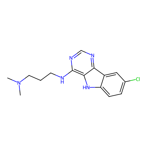 N'-(8-chloro-5H-pyrimido[5,4-b]indol-4-yl)-N,N-dimethylpropane-1,3-diamine structure