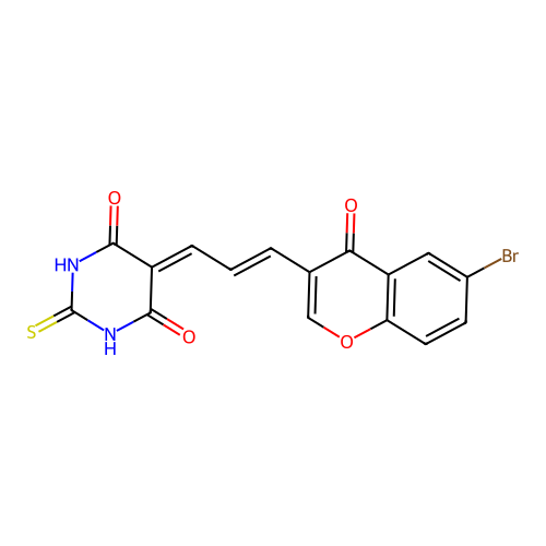 (E)-5-(3-(6-bromo-4-oxo-4H-chromen-3-yl)allylidene)-2-thioxodihydropyrimidine-4,6(1H,5H)-dione structure
