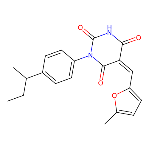(5Z)-1-(4-butan-2-ylphenyl)-5-[(5-methylfuran-2-yl)methylidene]-1,3-diazinane-2,4,6-trione structure