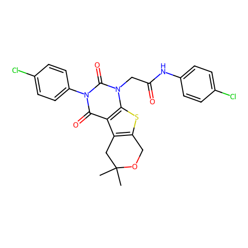 N-(4-chlorophenyl)-2-(3-(4-chlorophenyl)-6,6-dimethyl-2,4-dioxo-2,3,4,5,6,8-hexahydro-1H-pyrano[4',3':4,5]thieno[2,3-d]pyrimidin-1-yl)acetamide structure