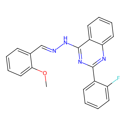 2-(2-fluorophenyl)-4-[(2E)-2-(2-methoxybenzylidene)hydrazinyl]quinazoline structure