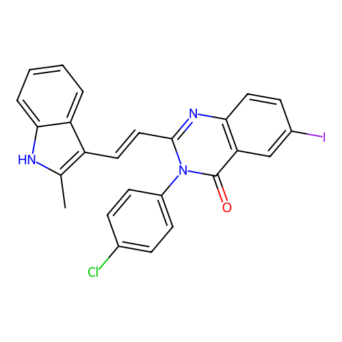 (E)-3-(4-chlorophenyl)-6-iodo-2-(2-(2-methyl-1H-indol-3-yl)vinyl)quinazolin-4(3H)-one structure