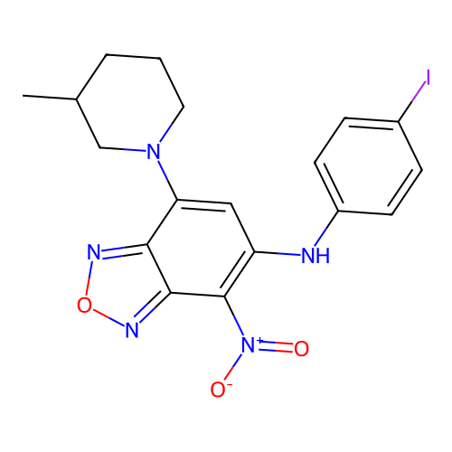 N-(4-iodophenyl)-7-(3-methylpiperidin-1-yl)-4-nitro-2,1,3-benzoxadiazol-5-amine structure