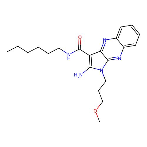 2-amino-N-hexyl-1-(3-methoxypropyl)-1H-pyrrolo[2,3-b]quinoxaline-3-carboxamide structure