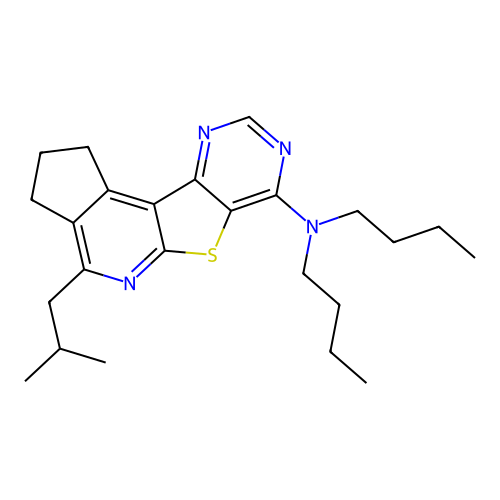 N,N-dibutyl-4-(2-methylpropyl)-2,3-dihydro-1H-cyclopenta[4',5']pyrido[3',2':4,5]thieno[3,2-d]pyrimidin-7-amine structure