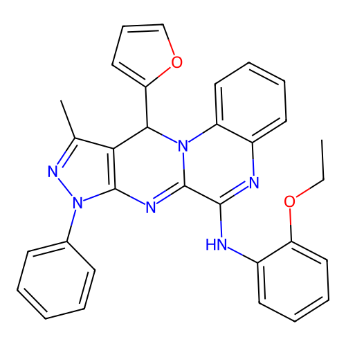 N-(2-ethoxyphenyl)-11-(furan-2-yl)-10-methyl-8-phenyl-8,11-dihydropyrazolo[3',4':4,5]pyrimido[1,2-a]quinoxalin-6-amine structure