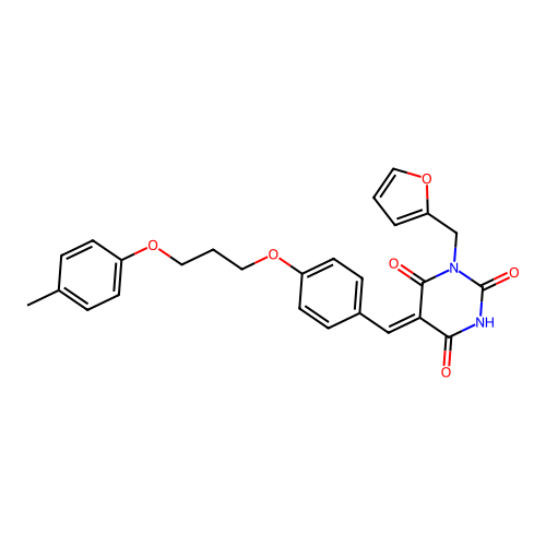 (5Z)-1-(furan-2-ylmethyl)-5-[[4-[3-(4-methylphenoxy)propoxy]phenyl]methylidene]-1,3-diazinane-2,4,6-trione structure