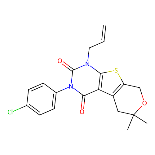 1-allyl-3-(4-chlorophenyl)-6,6-dimethyl-5,6-dihydro-1H-pyrano[4',3':4,5]thieno[2,3-d]pyrimidine-2,4(3H,8H)-dione structure