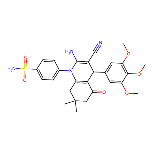4-[2-amino-3-cyano-7,7-dimethyl-5-oxo-4-(3,4,5-trimethoxyphenyl)-5,6,7,8-tetrahydroquinolin-1(4H)-yl]benzenesulfonamide structure