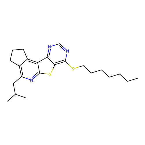7-(heptylsulfanyl)-4-(2-methylpropyl)-2,3-dihydro-1H-cyclopenta[4',5']pyrido[3',2':4,5]thieno[3,2-d]pyrimidine structure