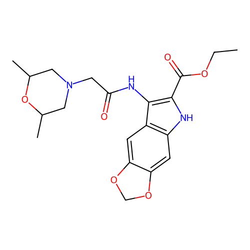ethyl 7-(2-(2,6-dimethylmorpholino)acetamido)-5H-[1,3]dioxolo[4,5-f]indole-6-carboxylate structure