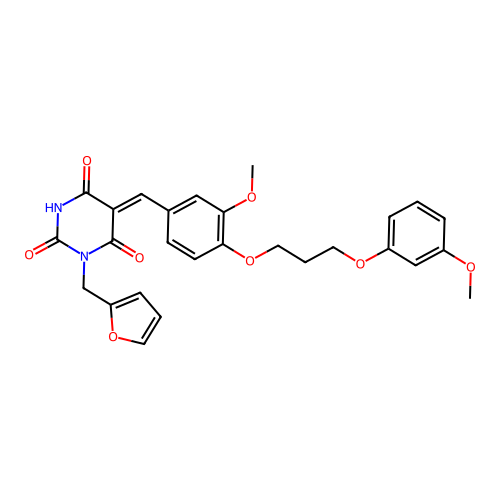 (5Z)-1-(furan-2-ylmethyl)-5-[[3-methoxy-4-[3-(3-methoxyphenoxy)propoxy]phenyl]methylidene]-1,3-diazinane-2,4,6-trione structure