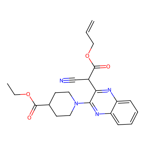 ethyl 1-(3-(2-(allyloxy)-1-cyano-2-oxoethyl)quinoxalin-2-yl)piperidine-4-carboxylate structure
