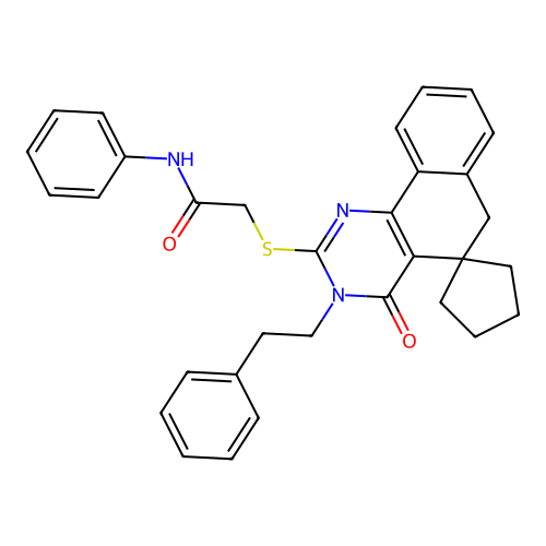 2-((4-oxo-3-phenethyl-4,6-dihydro-3H-spiro[benzo[h]quinazoline-5,1'-cyclopentan]-2-yl)thio)-N-phenylacetamide structure