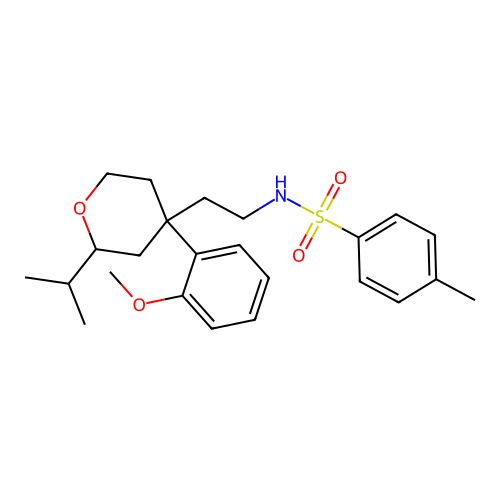 N-{2-[4-(2-methoxyphenyl)-2-(propan-2-yl)tetrahydro-2H-pyran-4-yl]ethyl}-4-methylbenzenesulfonamide structure