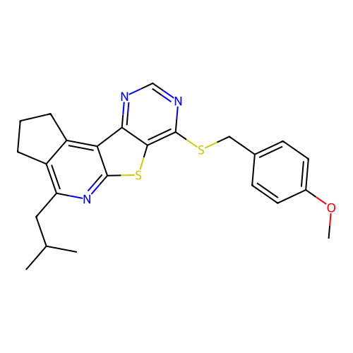 4-isobutyl-7-((4-methoxybenzyl)thio)-2,3-dihydro-1H-cyclopenta[4',5']pyrido[3',2':4,5]thieno[3,2-d]pyrimidine structure