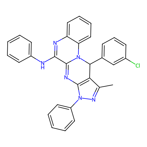11-(3-chlorophenyl)-10-methyl-N,8-diphenyl-8,11-dihydropyrazolo[3',4':4,5]pyrimido[1,2-a]quinoxalin-6-amine structure