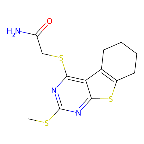 2-((2-(methylthio)-5,6,7,8-tetrahydrobenzo[4,5]thieno[2,3-d]pyrimidin-4-yl)thio)acetamide structure