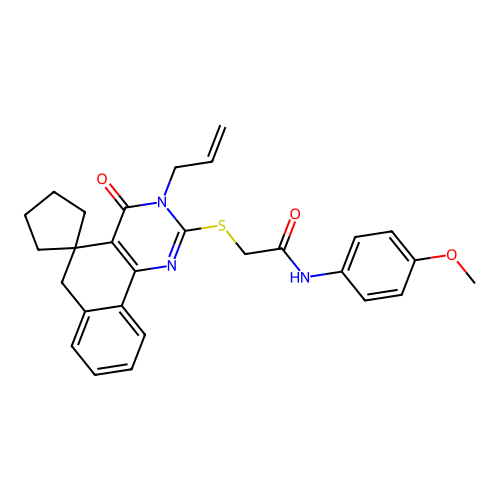 2-((3-allyl-4-oxo-4,6-dihydro-3H-spiro[benzo[h]quinazoline-5,1'-cyclopentan]-2-yl)thio)-N-(4-methoxyphenyl)acetamide structure