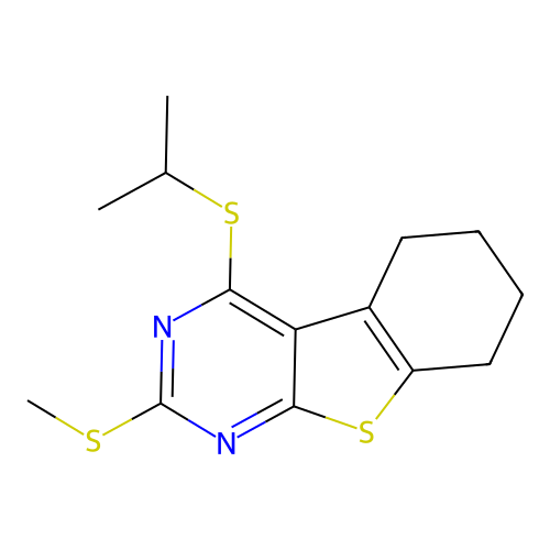 2-methylsulfanyl-4-propan-2-ylsulfanyl-5,6,7,8-tetrahydro-[1]benzothiolo[2,3-d]pyrimidine structure