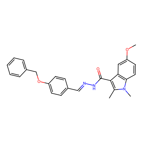 N'-(4-(benzyloxy)benzylidene)-5-methoxy-1,2-dimethyl-1H-indole-3-carbohydrazide structure