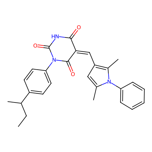 (5Z)-1-(4-butan-2-ylphenyl)-5-[(2,5-dimethyl-1-phenylpyrrol-3-yl)methylidene]-1,3-diazinane-2,4,6-trione structure
