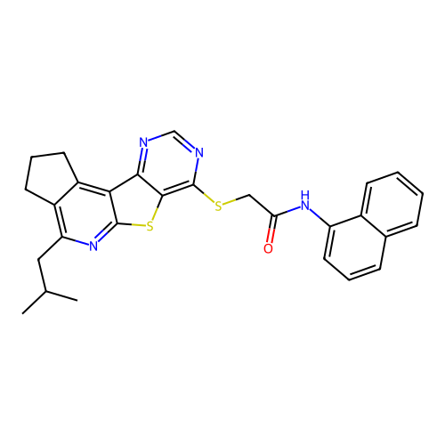 2-((4-isobutyl-2,3-dihydro-1H-cyclopenta[4',5']pyrido[3',2':4,5]thieno[3,2-d]pyrimidin-7-yl)thio)-N-(naphthalen-1-yl)acetamide structure