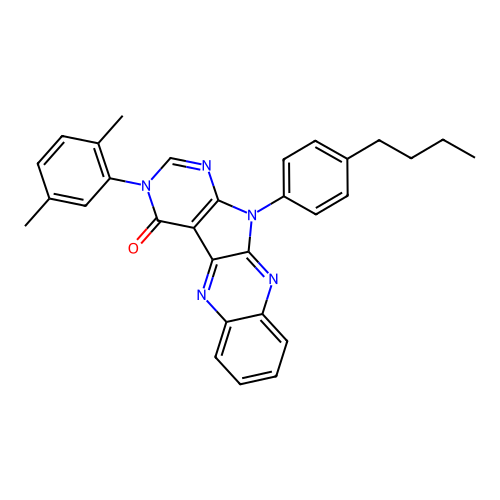 11-(4-butylphenyl)-3-(2,5-dimethylphenyl)-3,11-dihydro-4H-pyrimido[5',4':4,5]pyrrolo[2,3-b]quinoxalin-4-one structure