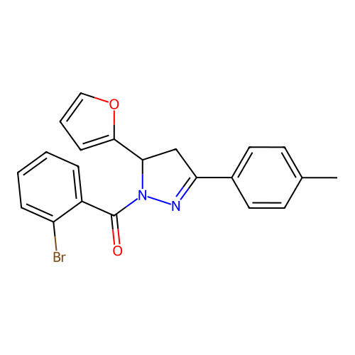 (2-bromophenyl)(5-(furan-2-yl)-3-(p-tolyl)-4,5-dihydro-1H-pyrazol-1-yl)methanone structure
