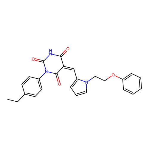 (5Z)-1-(4-ethylphenyl)-5-[[1-(2-phenoxyethyl)pyrrol-2-yl]methylidene]-1,3-diazinane-2,4,6-trione structure