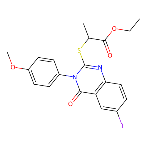 ethyl 2-((6-iodo-3-(4-methoxyphenyl)-4-oxo-3,4-dihydroquinazolin-2-yl)thio)propanoate structure