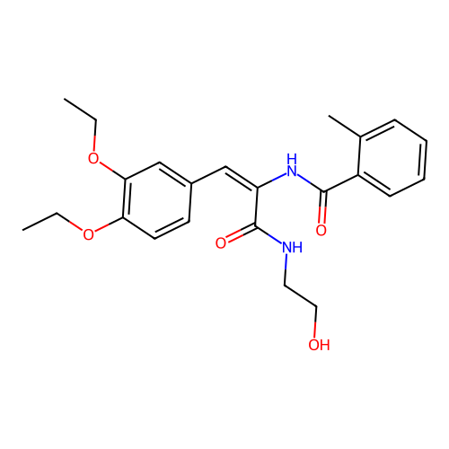 (E)-N-(1-(3,4-diethoxyphenyl)-3-((2-hydroxyethyl)amino)-3-oxoprop-1-en-2-yl)-2-methylbenzamide structure